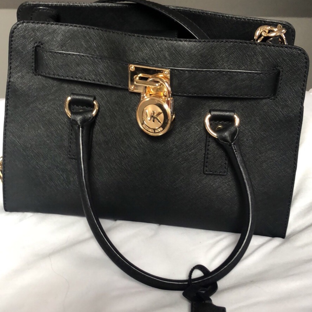 Michael Kors Hamilton Black w/Gold Chain Satchel